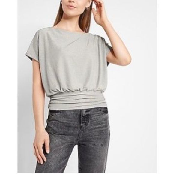 New Express Metallic Silver Short Sleeve Top L - Picture 2 of 9